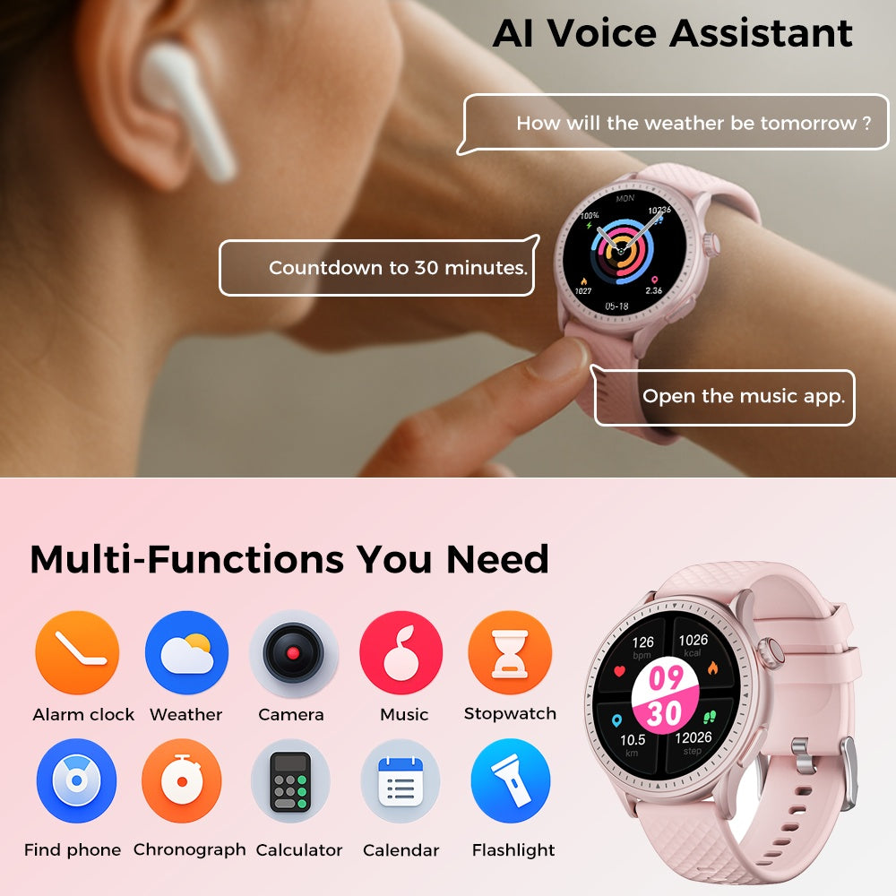 Round Screen Smartwatch, 1.43in HD 3ATM Waterproof, Equipped With Heart Rate Detection, Sleep Monitoring, And Step Tracking,100 Sports Modes Movement Monitor Holiday Gifts Fashion Watches 5 59f13dd8-9021-4cd6-91dd-391754587001 Vendor 1
