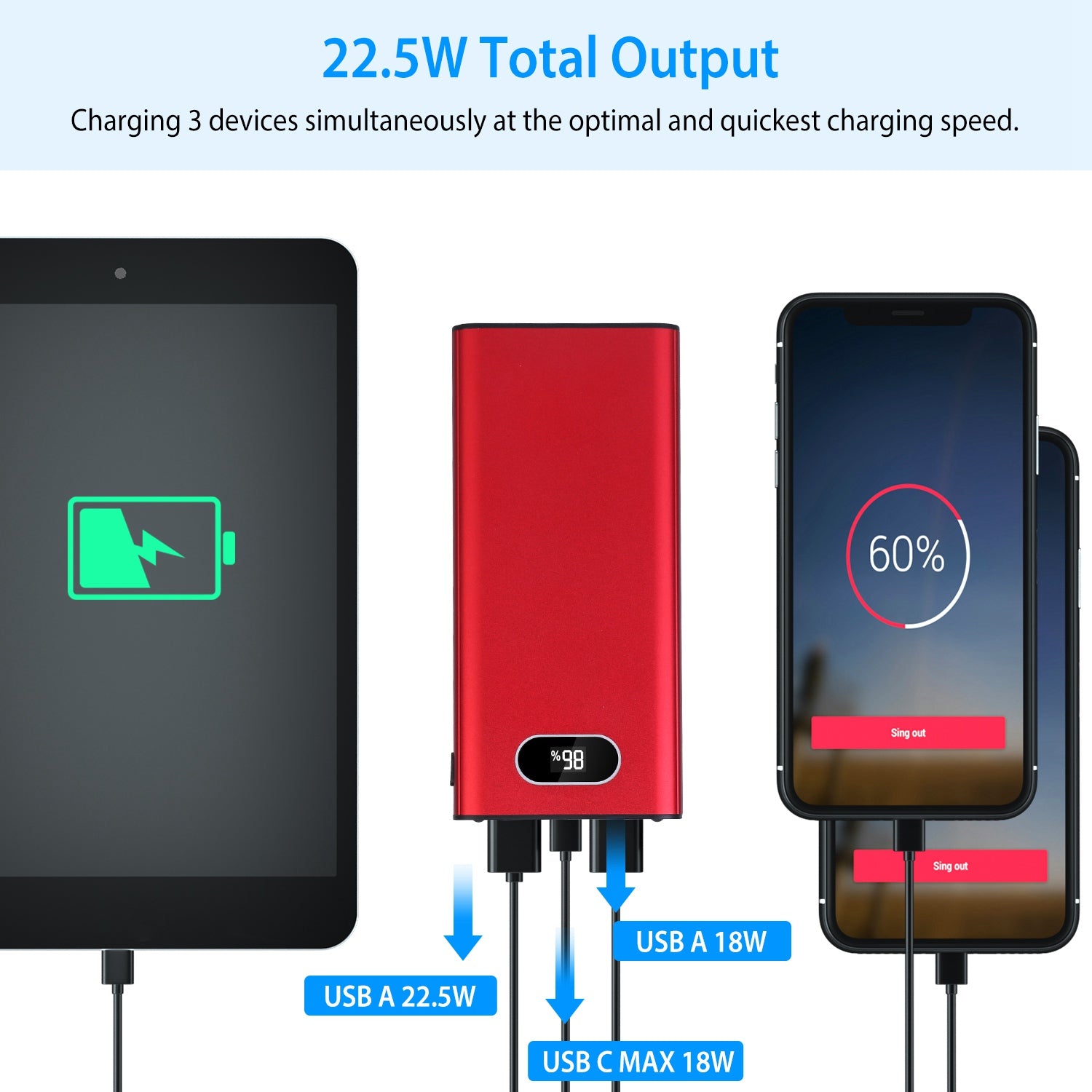 Green-Black-Red Color Options -- 1Pc 20000Mah Power Bank Portable Charger External Battery Pack 22.5W Super Fast Charging With LED Display Flashlight Fit For IOS Phone 5 63367c71-69d3-4686-8674-b8c6d28964a7 Vendor 1