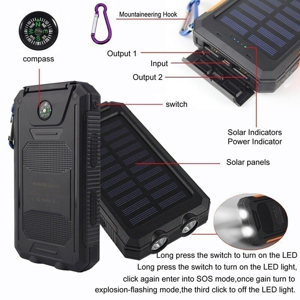 1O000000mAh Solar Power Bank Waterproof 2USB LED Battery Charger For Cell Phone 5 67504a22-823b-4a65-a963-74b8693d6abe Vendor 1