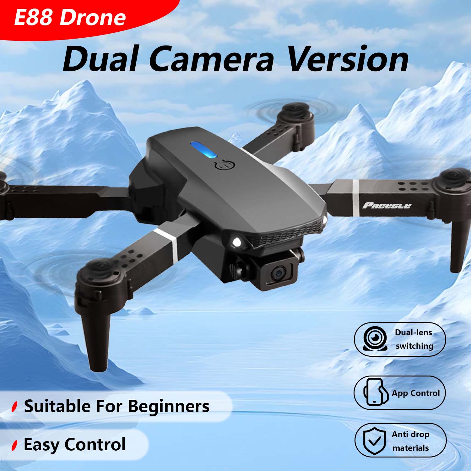 E88 Dual Camera Drone, WiFi FPV Double Folding RC Quadcopter Altitude Hold, Remote Control Toy For Beginners, Ideal Men's Gift For Outdoor Fun, Great For Christmas, Halloween, And Thanksgiving 5 701df082-b373-4499-ac12-fca99def6c20 Vendor 1
