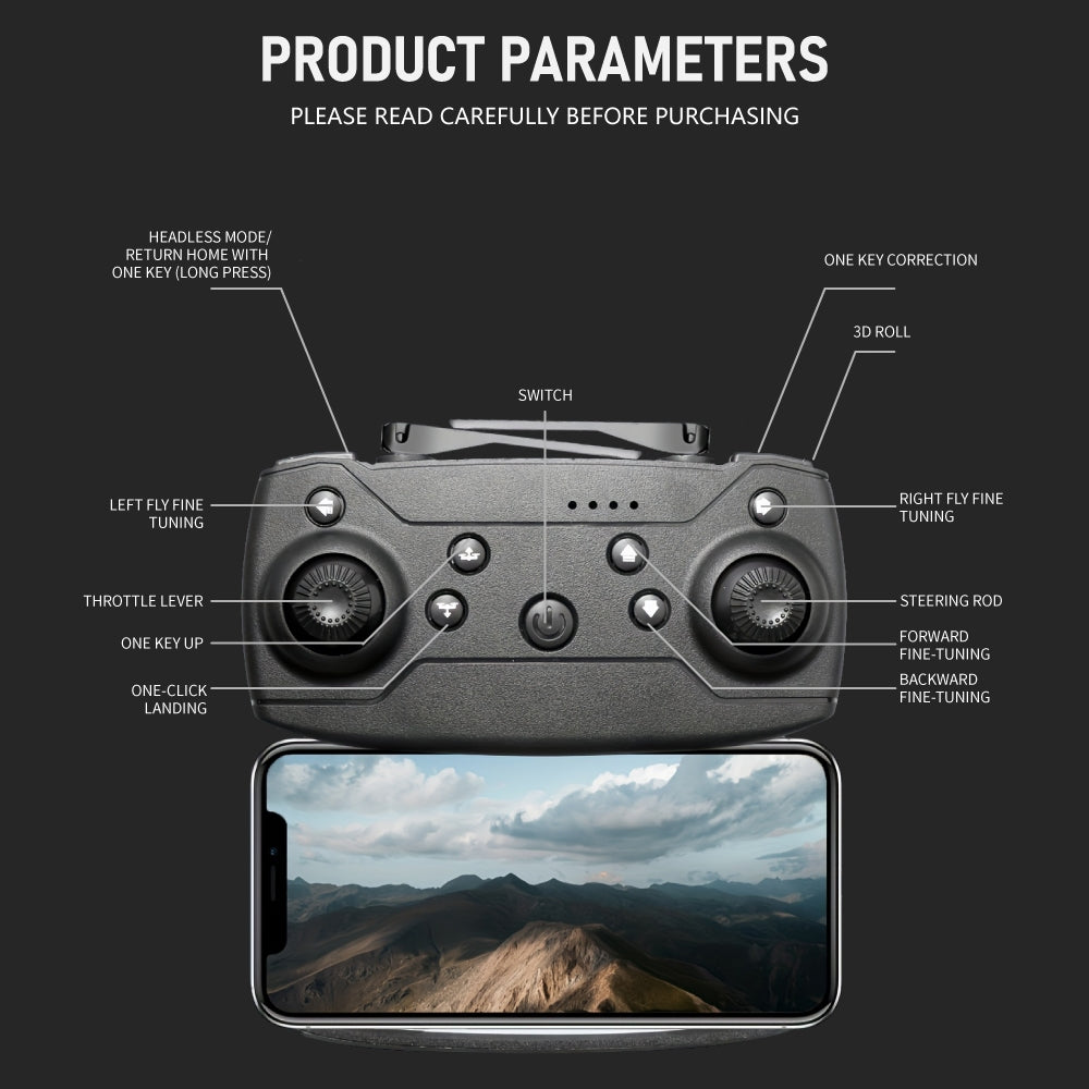E88 Dual Camera Drone, WiFi FPV Double Folding RC Quadcopter Altitude Hold, Remote Control Toy For Beginners, Ideal Men's Gift For Outdoor Fun, Great For Christmas, Halloween, And Thanksgiving 5 84a2eca0-02b4-4c13-9a1a-230739e5f3f2 Vendor 1