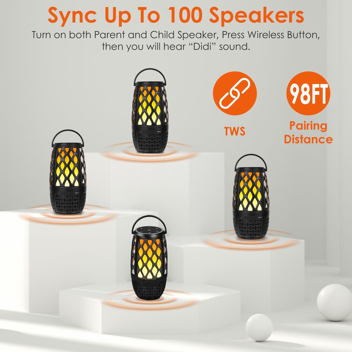 1Pc 4 In 1 Wireless 5.3 Outdoor Speaker IPX5 Waterproof Patio Speaker LED Flame Speaker With 3 Flame Light Modes Hook Stake Wall Mount Holder Sync Up To 1,00 Speakers 5 cdcb4429-3ee3-4bb7-9eb2-3cc6fee30f36 Vendor 1