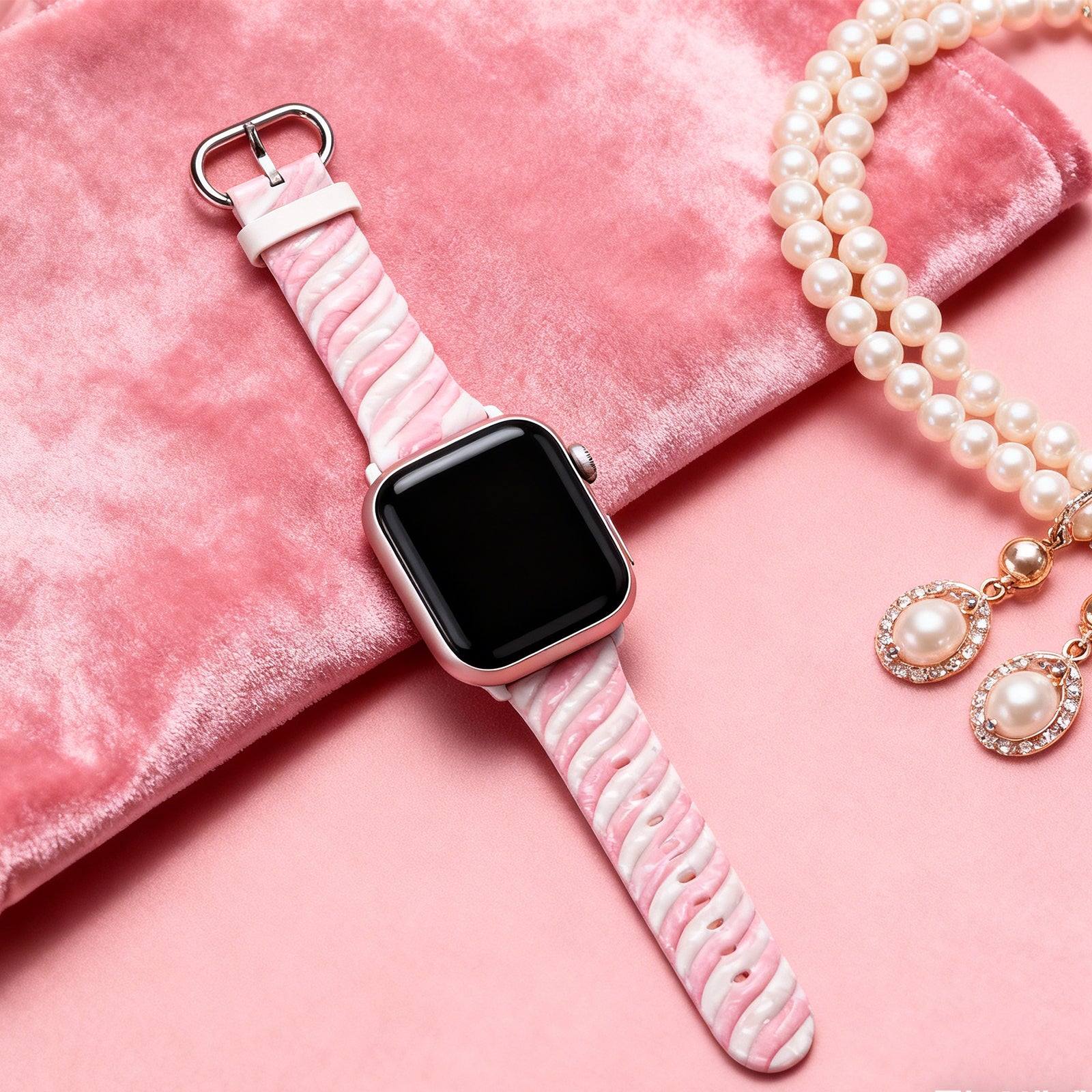Strap For Watch-Pink&White 8926 5 f6f43a58-5119-44b5-9504-4a592abaec6d Vendor 1